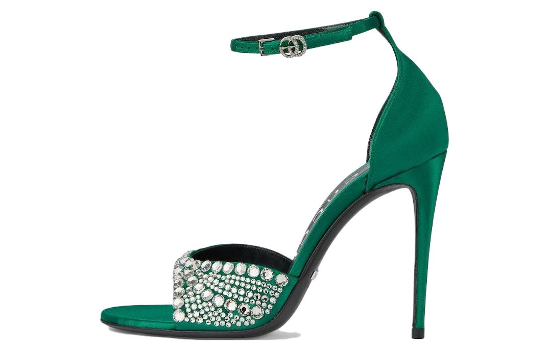 (Women) Gucci Satin Ankle Strap Sandals with Crystals 'Green' 749832-KND90-3120