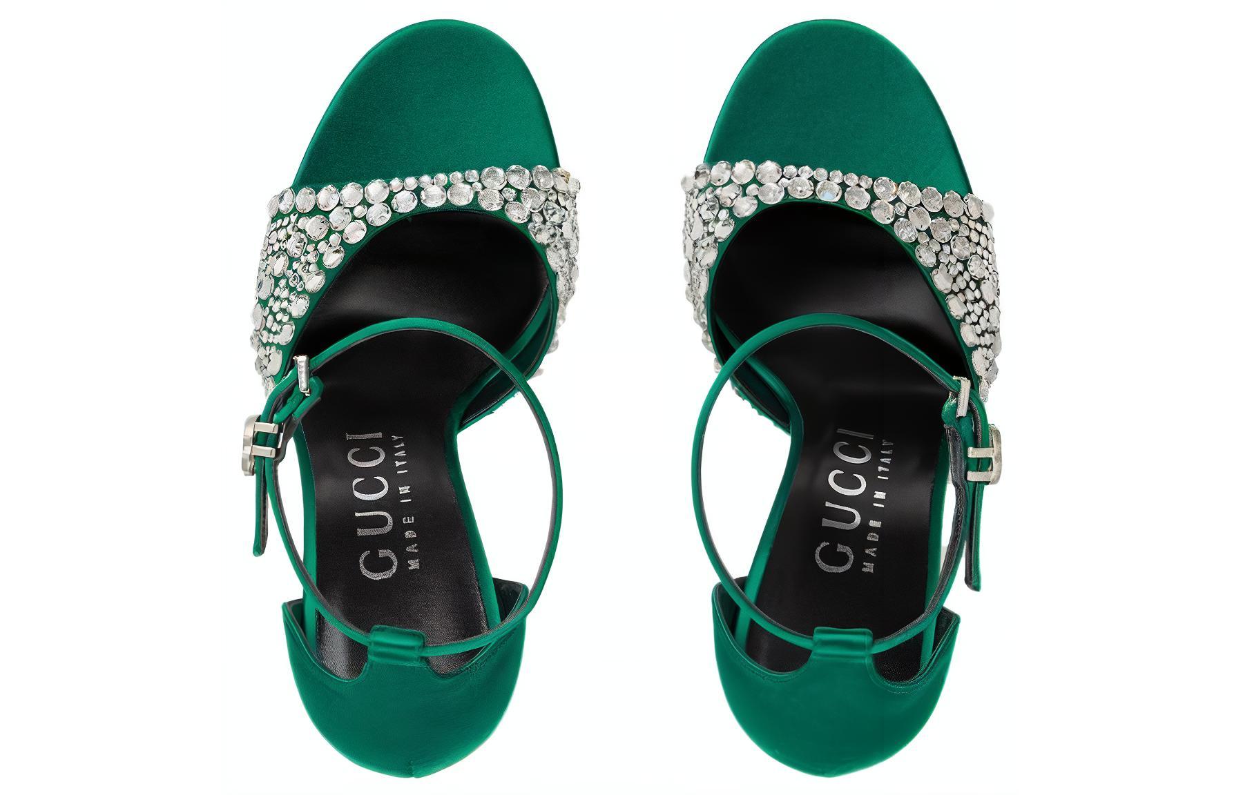 Order (W) Sandales à Brides en Satin Gucci avec Cristaux ''Vert'' 749832-KND90-3120