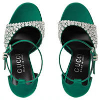 Order (W) Gucci Satin Knöchelriemen Sandalen mit Kristallen ''Grün'' 749832-KND90-3120
