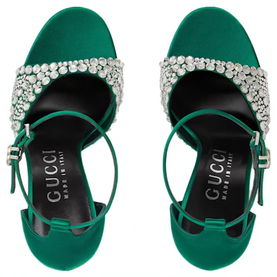 (W) Sandales à Brides en Satin Gucci avec Cristaux ''Vert'' 749832-KND90-3120 Order (W) Sandales à Brides en Satin Gucci avec Cristaux ''Vert'' 749832-KND90-3120