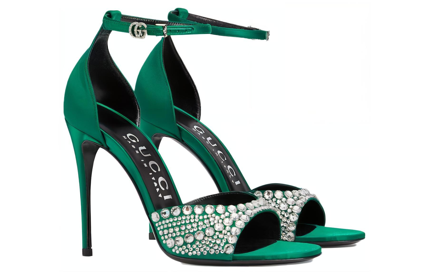 Lookbook (W) Sandalias Gucci de Satén con Cristales y Correa al Tobillo 'Verdes' 749832-KND90-3120