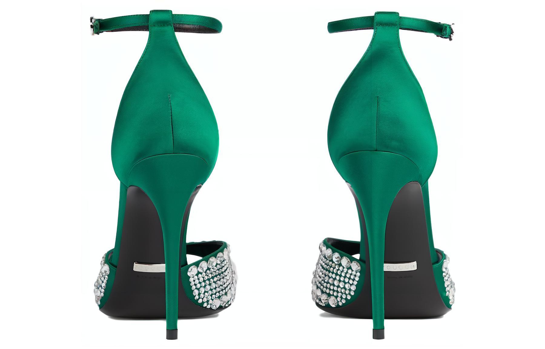 Shop (W) Sandales à Brides en Satin Gucci avec Cristaux ''Vert'' 749832-KND90-3120