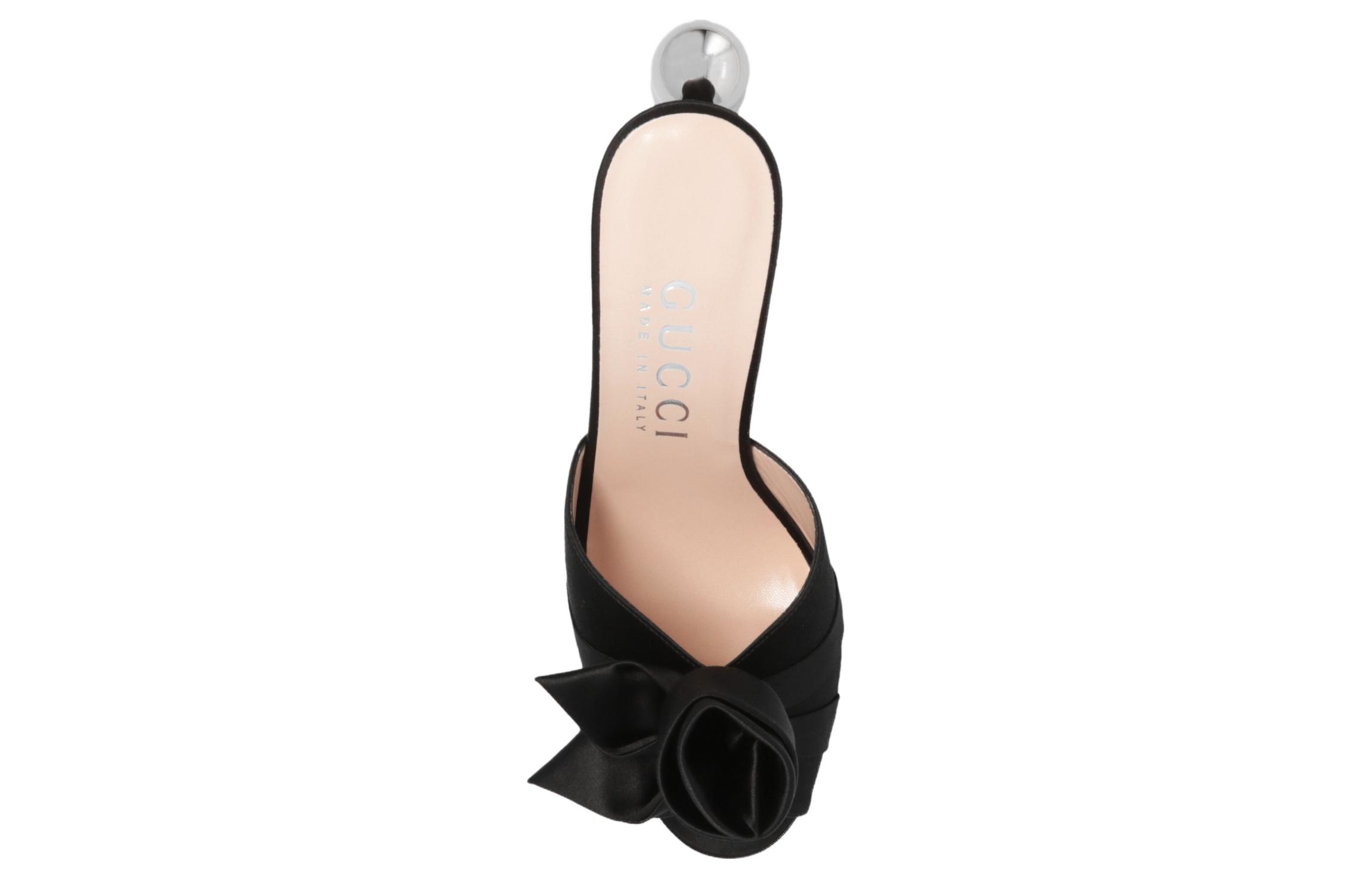 (W) Gucci Satin Mules 'Black' 圖 4