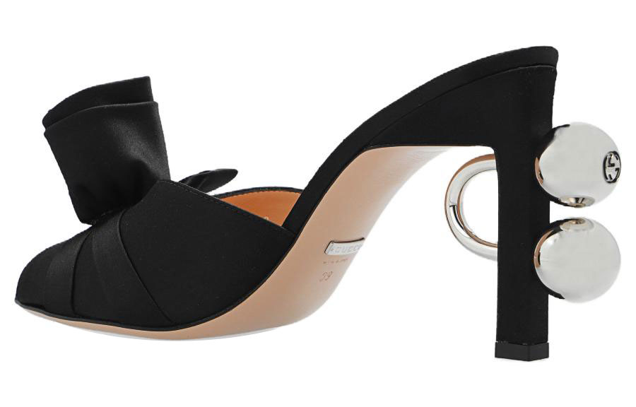 (W) Gucci Satin Mules 'Black' 圖 5