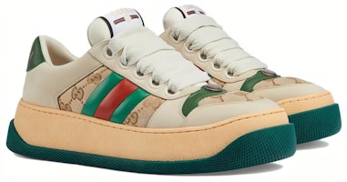 GUCCI古馳 Screener 胖丁 皮革 圓頭繫帶 低筒 休閒鞋 女款 米色 Order GUCCI古馳 Screener 胖丁 皮革 圓頭繫帶 低筒 休閒鞋 女款 米色