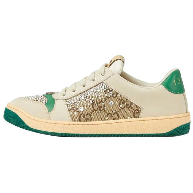 (Women) GUCCI Screener Beige Low-Top Dirty Sneakers Leather Lace-Up 3.5cm 812041 AAEB2 9541