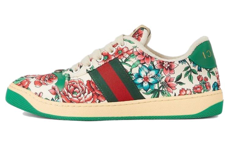 (Women) Gucci Screener Floral Print Sneakers 'White Pink Green' 746405-FAB0L-8443