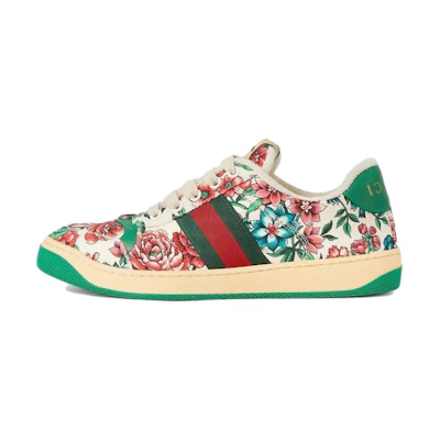 (W) Gucci Screener Floral Print Sneakers 'White Pink Green'