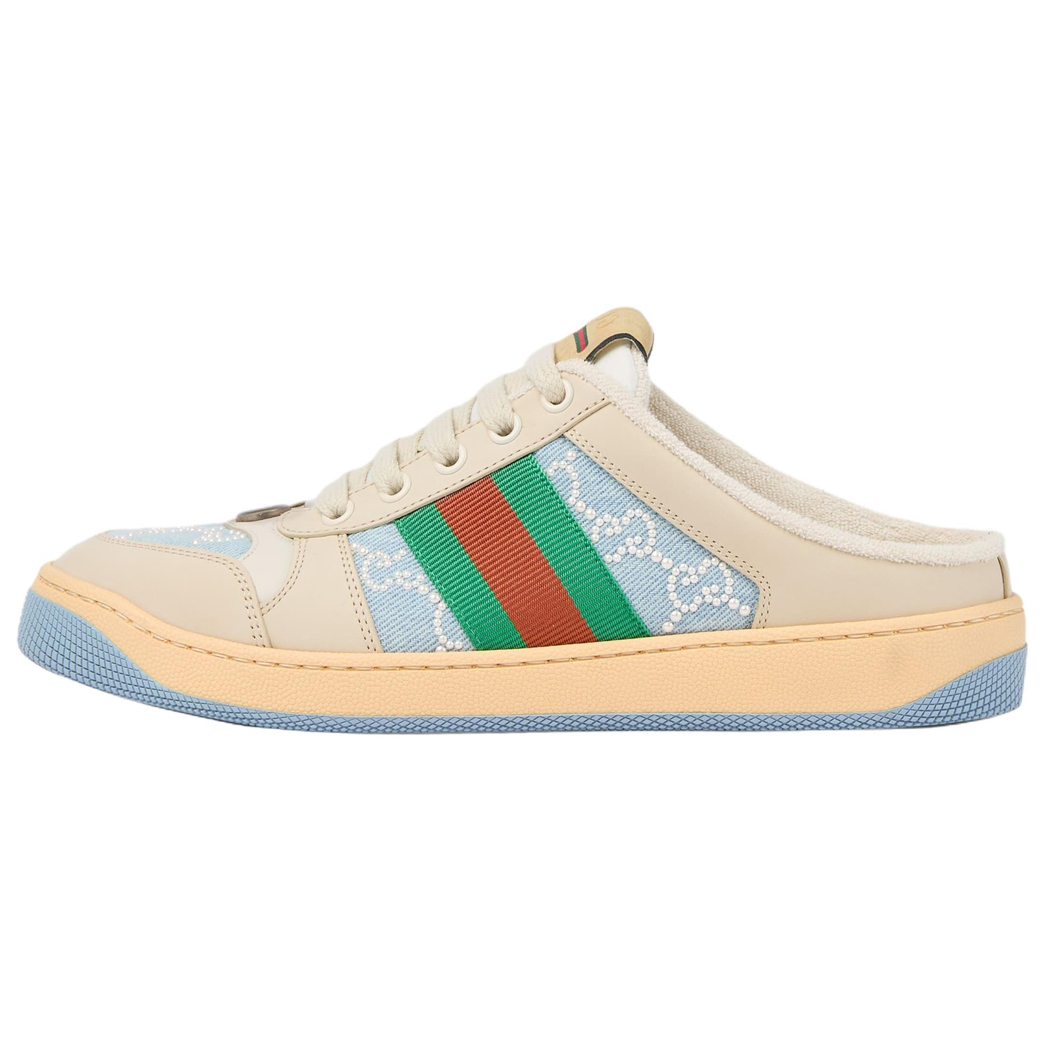 (Women) GUCCI Screener GG Pattern Mules Blue Slip-On Shoes 3cm Heel 836063 FAFSY 4961
