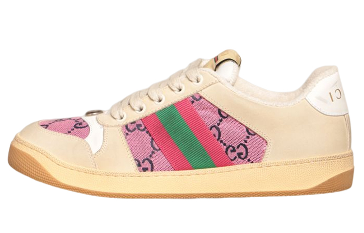 (Women) Gucci Screener Series GG Enamel Purple Double g Canvas Printing Low Top Leather Skate Shoes Red Green 570443-9SFR0-5270