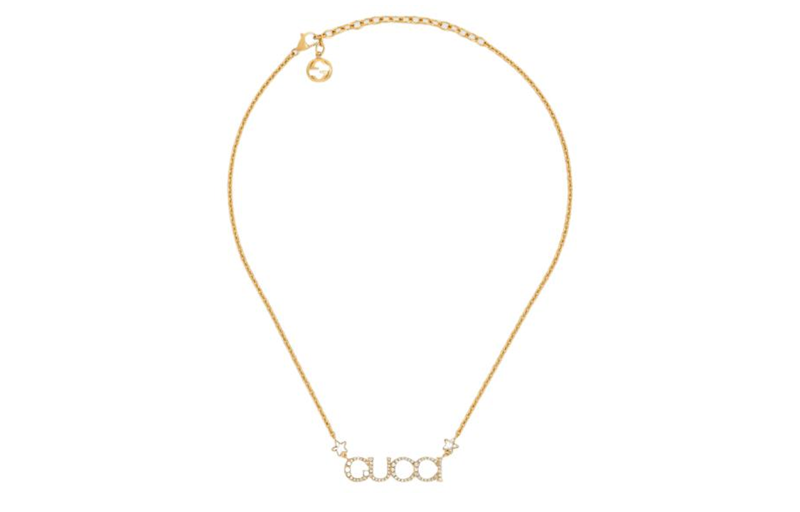 (Women) GUCCI Script Pendant Gold Crystal Necklace for Women. 774693J1D508031 圖 3