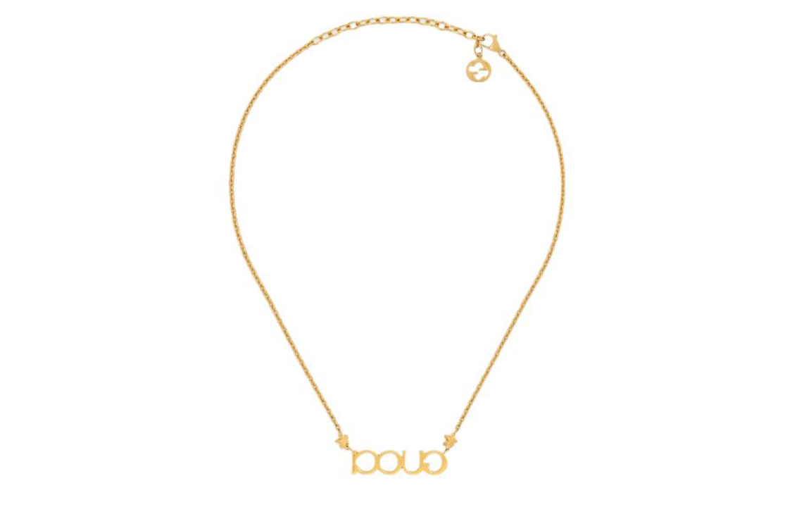 (Women) GUCCI Script Pendant Gold Crystal Necklace for Women. 774693J1D508031 圖 4