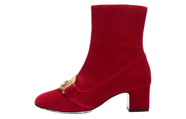 (Women) Gucci Short Boot 'Red Logo Velvet' 525332-K4DD0-6433