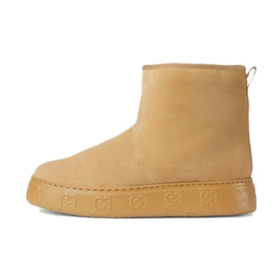 (W) Gucci Short Plush Round-Toe Thick-Soled Snow Boots 'Beige'