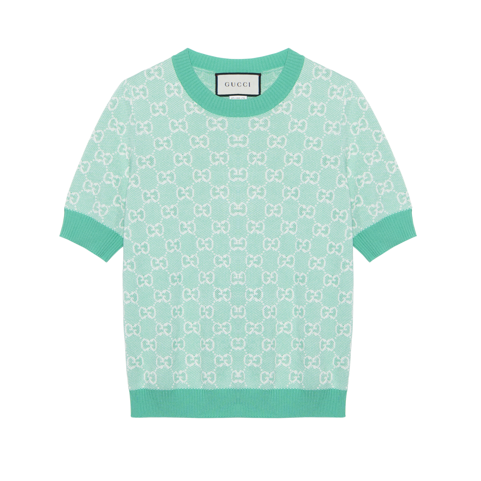(Women) Gucci Short Sleeve Green Wool Jacquard Sweater for Women 629456-XKBHQ-3652