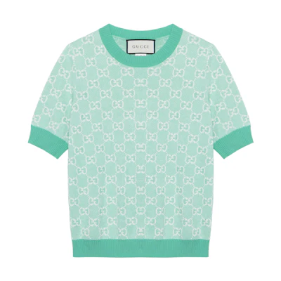 (Women) Gucci Short Sleeve Green Wool Jacquard Sweater for Women 629456-XKBHQ-3652
