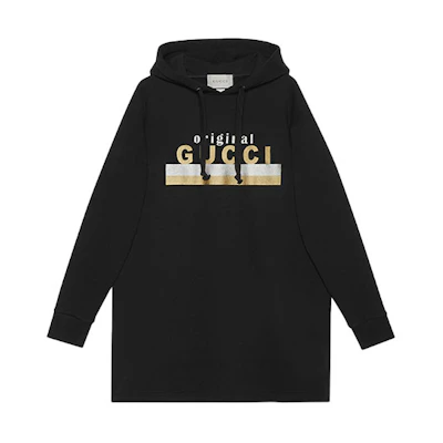 (Women) GUCCI Signature Black Hooded Long Sleeve Dress 610127-XJCR1-1082