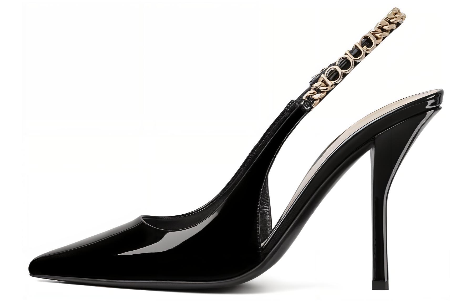 (Women) Gucci Signoria 'Black Leather Slingback Stilettos' 783821-BNC80-1000