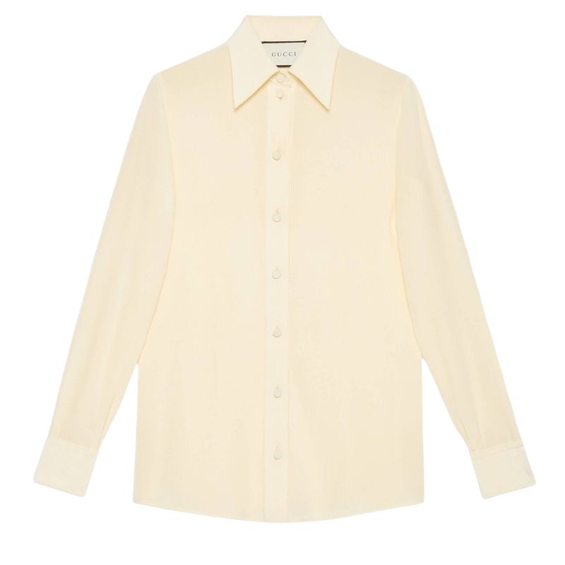 (Women) GUCCI Silk Crepe Sunscreen Shirt in Light Beige 627407-ZAEWU-9303