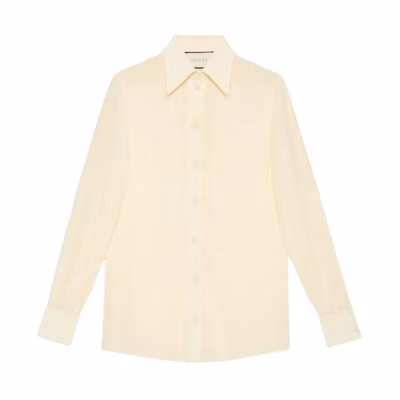 (Women) GUCCI Silk Crepe Sunscreen Shirt in Light Beige 627407-ZAEWU-9303