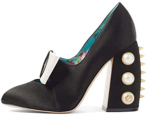 (W) Gucci Scarpe Tacco Satin Nero Oro con Fiocco e Perle Donna Taglia 36 465985-F1430-1068 Buy (W) Gucci Scarpe Tacco Satin Nero Oro con Fiocco e Perle Donna Taglia 36 465985-F1430-1068