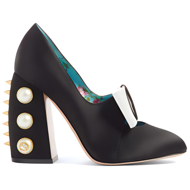 Order (W) Escarpins Gucci Satin Soie Nœud Luna Perles 36 ''Noir Or''. 465985-F1430-1068