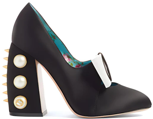 (W) Gucci Scarpe Tacco Satin Nero Oro con Fiocco e Perle Donna Taglia 36 465985-F1430-1068 Order (W) Gucci Scarpe Tacco Satin Nero Oro con Fiocco e Perle Donna Taglia 36 465985-F1430-1068