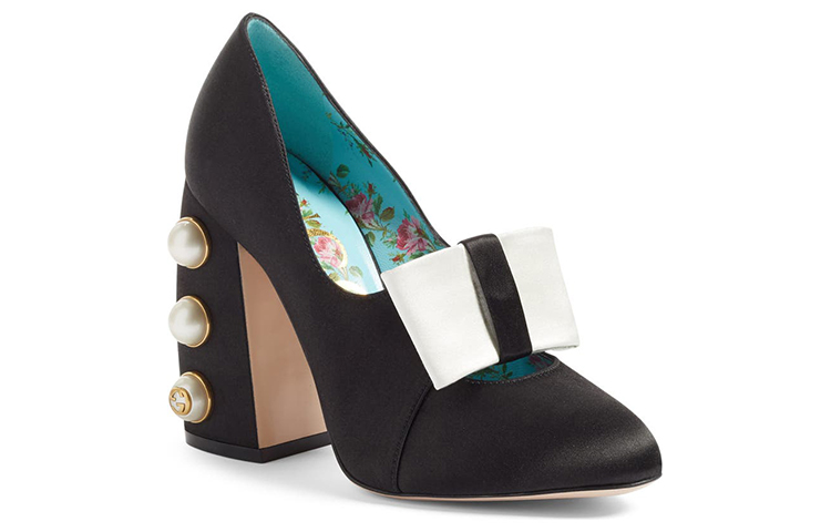 Lookbook (W) Escarpins Gucci Satin Soie Nœud Luna Perles 36 ''Noir Or''. 465985-F1430-1068