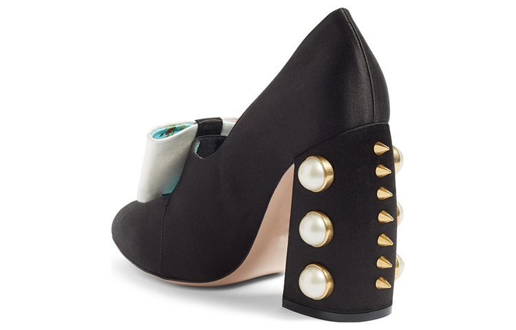Shop (W) Escarpins Gucci Satin Soie Nœud Luna Perles 36 ''Noir Or''. 465985-F1430-1068