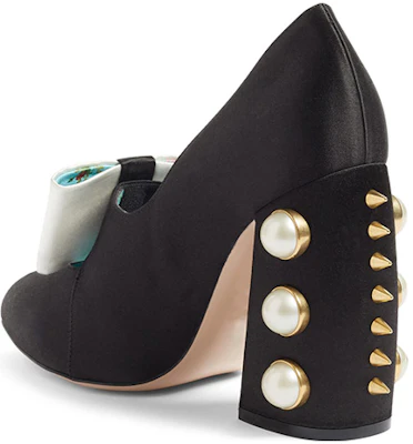 (W) Gucci Scarpe Tacco Satin Nero Oro con Fiocco e Perle Donna Taglia 36 465985-F1430-1068 Shop (W) Gucci Scarpe Tacco Satin Nero Oro con Fiocco e Perle Donna Taglia 36 465985-F1430-1068