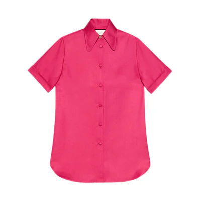(Women) Gucci Silk Short Sleeve Sun Protection Shirt in Deep Pink 643967-ZKS36-5157