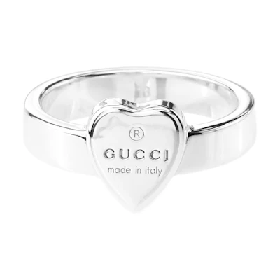 (Women) GUCCI Silver Letter Logo Heart Accent 925 Silver Ring 223867-J8400-8106