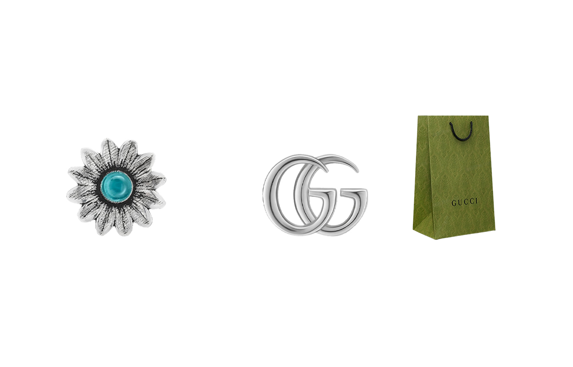 (Women) GUCCI Silver Studded Double G Floral Earrings for Women (Vintage Look) 527344-I5569-8183 圖 2