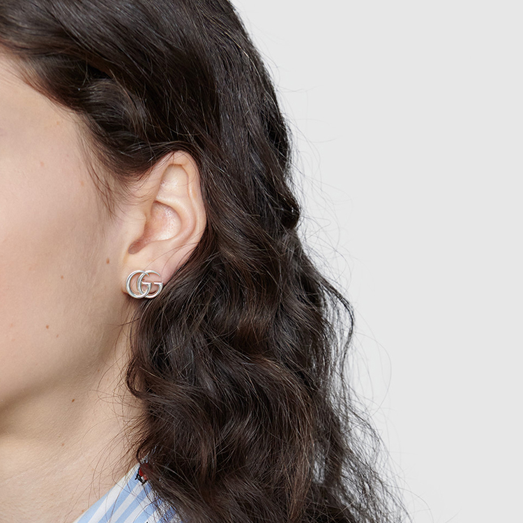 (Women) GUCCI Silver Studded Double G Floral Earrings for Women (Vintage Look) 527344-I5569-8183 圖 6