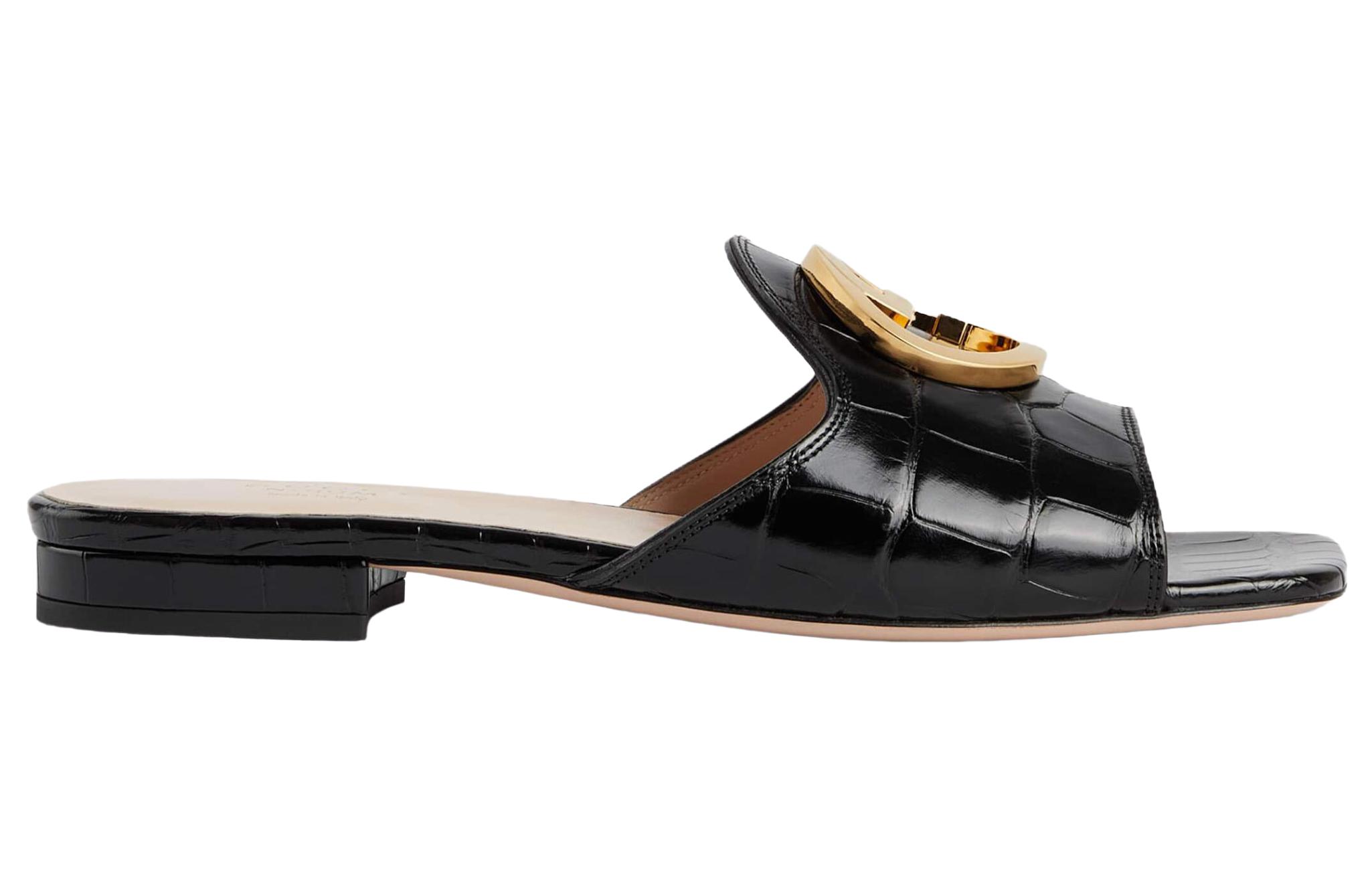 Order (W) Gucci Slide 'Kenyamanan Kulit Hitam' 730996-E5V00-1000