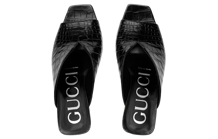 Lookbook (W) グッチ スライド クロコダイルプリント ブラック 695309-UKQ00-1000