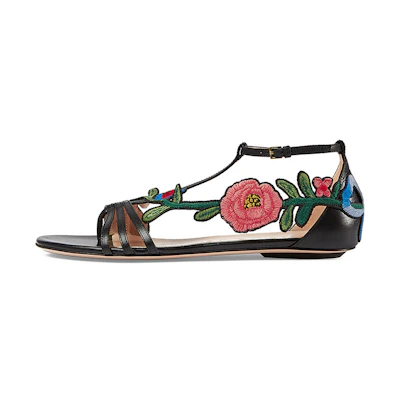 (W) Gucci Slide 'Floral Embroidery Black'