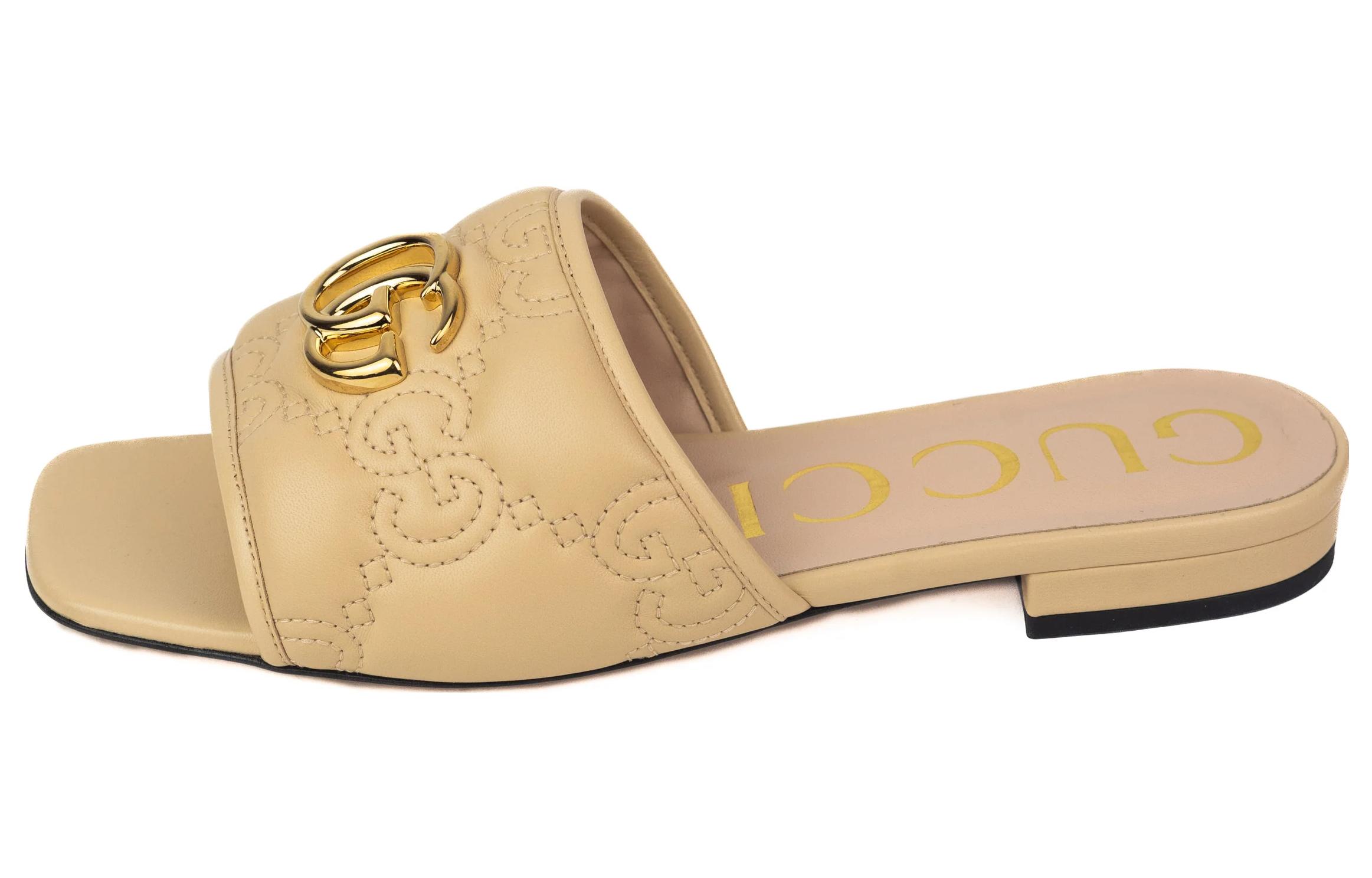 Buy (W) グッチ スライド レザー風 ブラウン 701575-BKO60-9910