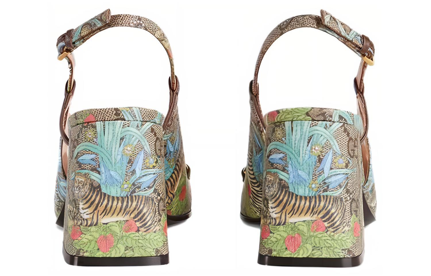 Shop GUCCI古馳 虎年系列 圓頭扣合 時尚涼拖 女款 黑木色