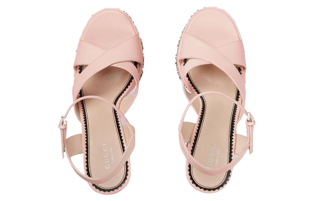 Order GUCCI古馳 露趾搭扣 時尚涼拖 8.5cm 女款 淺粉色