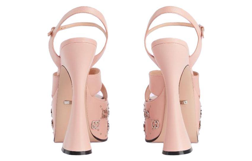 Lookbook GUCCI古馳 露趾搭扣 時尚涼拖 8.5cm 女款 淺粉色
