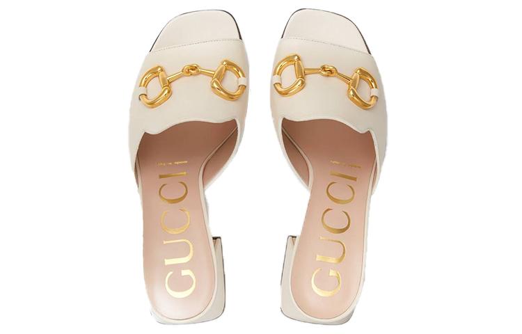 Purchase (W) Gucci Horsbit Sandal Tumit 75mm Kulit Putih 655412-BKO00-9022