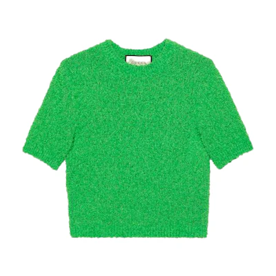 (Women) GUCCI Slim Fit Solid Cotton Knot Knit Sweater Green 613884-XKA9I-3875