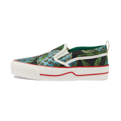 (W) Gucci Slip-On 'Black Blue Green Embroidery'