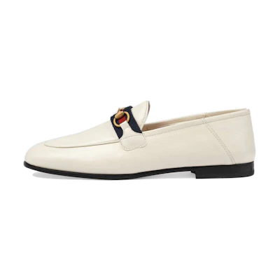 (W) Gucci Slip On Loafer with Web White Leather