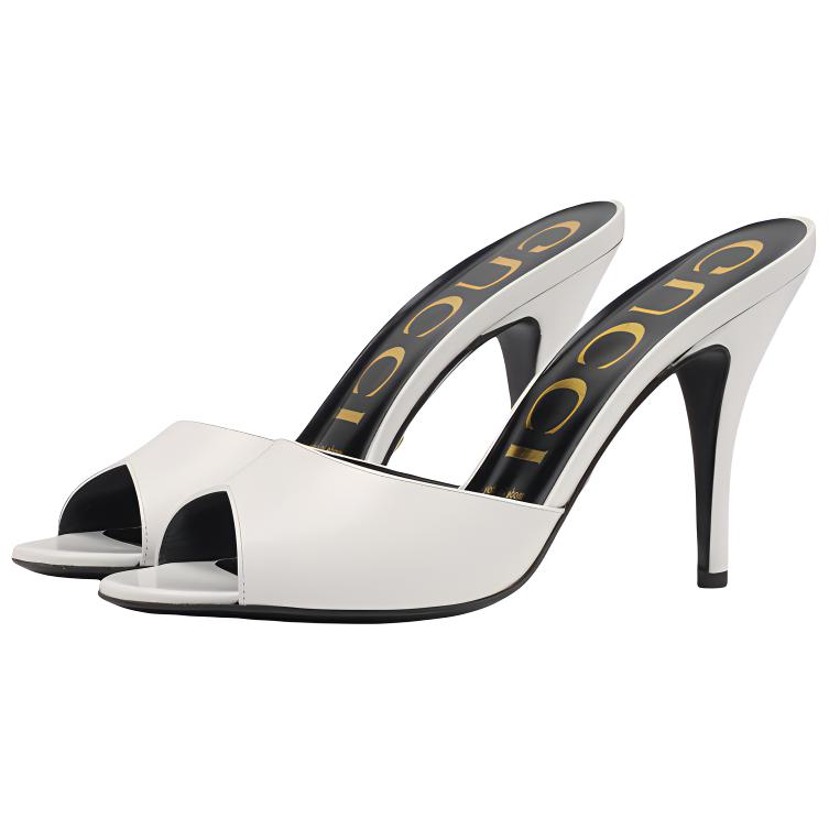 Order (W) Gucci Sandalias Blancas de Tacón de Aguja Tipo Mule 593389-CLG00-9014