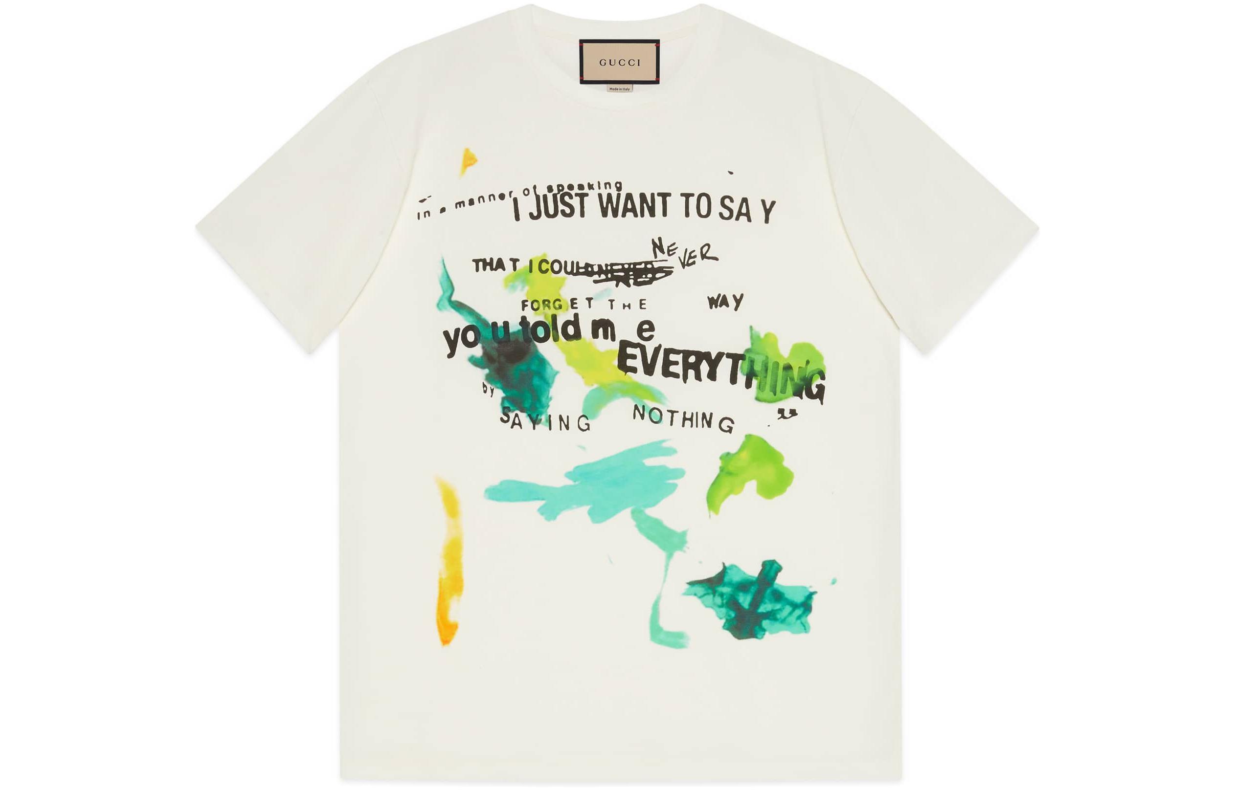 (Women) Gucci Slogan Print Crewneck Raglan T-shirt Off-White 615044-XJDQU-9095