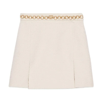 (Women) Gucci Solid-Color Chain Accent Mini Skirt Women Ivory White 690728-ZAIMW-9045