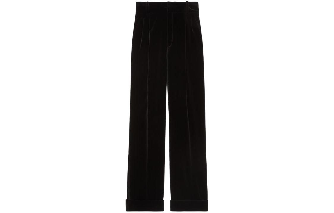 (Women) Gucci Solid-Color High-Waist Button Straight-Leg Pants Black 711768-ZJV75-1000