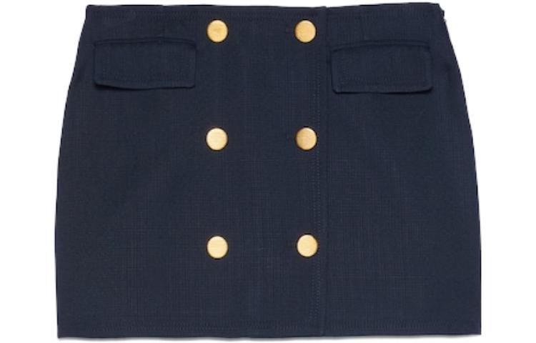 (Women) Gucci Solid Blue Double-Breasted Casual Skirt 744820-Z736B-4265